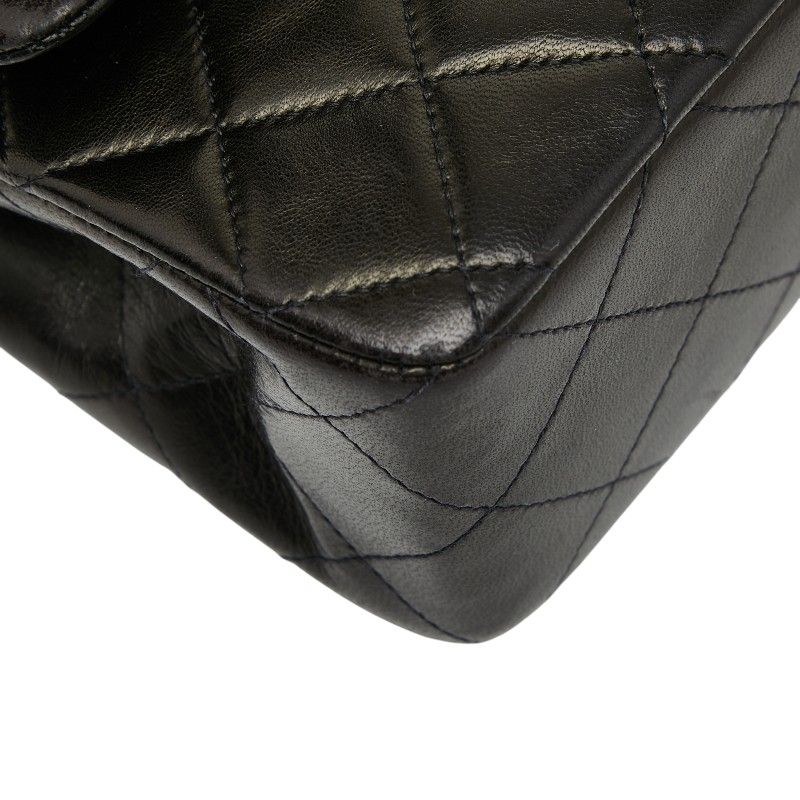 Chanel Coco Mark Matelasse 23 Double Flap Chain Shoulder Bag Black Lambskin