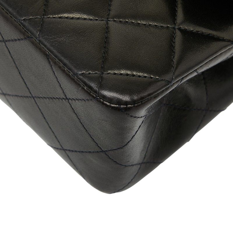 Chanel Coco Mark Matelasse 23 Double Flap Chain Shoulder Bag Black Lambskin