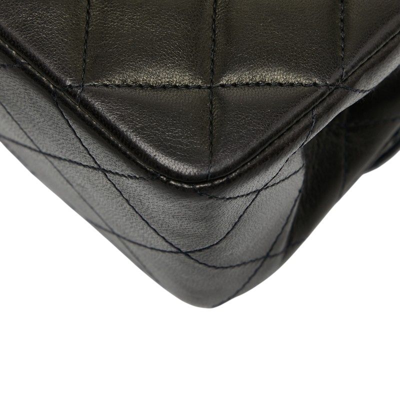 Chanel Coco Mark Matelasse 23 Double Flap Chain Shoulder Bag Black Lambskin