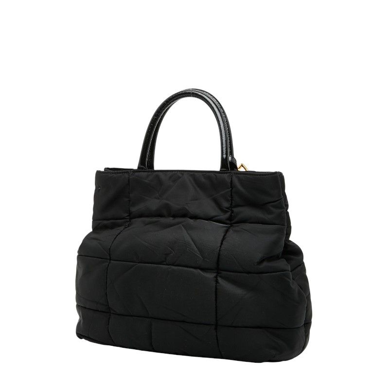 Prada Triangle Logo Plate Handbag Shoulder Bag 2WAY Bn1596 Black Nylon Enamel