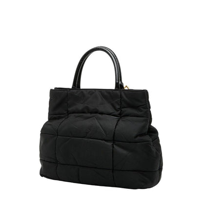 Prada Triangle Logo Plate Handbag Shoulder Bag 2WAY Bn1596 Black Nylon Enamel