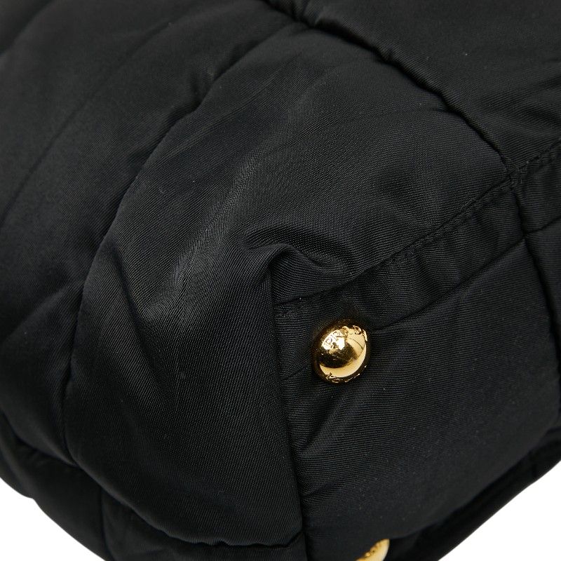 Prada Triangle Logo Plate Handbag Shoulder Bag 2WAY Bn1596 Black Nylon Enamel