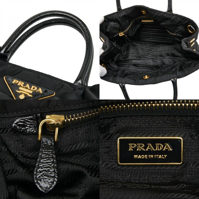 Prada Triangle Logo Plate Handbag Shoulder Bag 2WAY Bn1596 Black Nylon Enamel