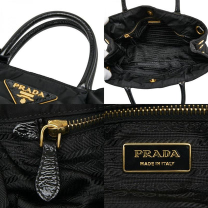 Prada Triangle Logo Plate Handbag Shoulder Bag 2WAY Bn1596 Black Nylon Enamel
