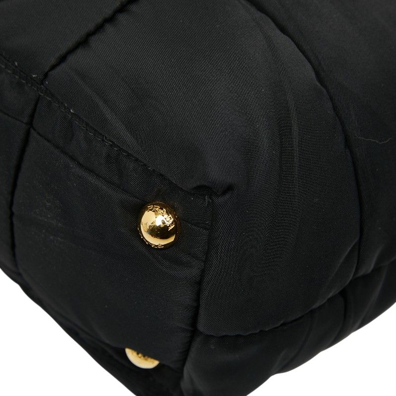 Prada Triangle Logo Plate Handbag Shoulder Bag 2WAY Bn1596 Black Nylon Enamel
