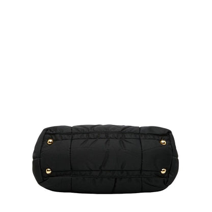 Prada Triangle Logo Plate Handbag Shoulder Bag 2WAY Bn1596 Black Nylon Enamel