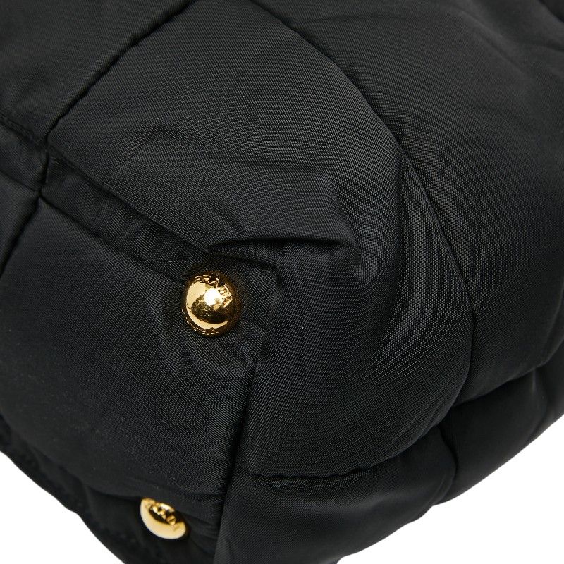 Prada Triangle Logo Plate Handbag Shoulder Bag 2WAY Bn1596 Black Nylon Enamel