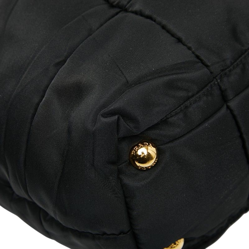 Prada Triangle Logo Plate Handbag Shoulder Bag 2WAY Bn1596 Black Nylon Enamel