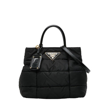 Prada Triangle Logo Plate Handbag Shoulder Bag 2WAY Bn1596 Black Nylon Enamel