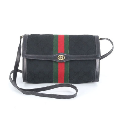 Vintage Old Gucci GG Canvas Sherry Line 37-039 Leather Shoulder Bag Crossbody