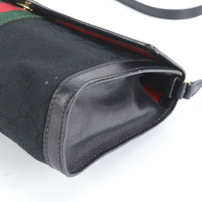 Vintage Old Gucci GG Canvas Sherry Line 37-039 Leather Shoulder Bag Crossbody