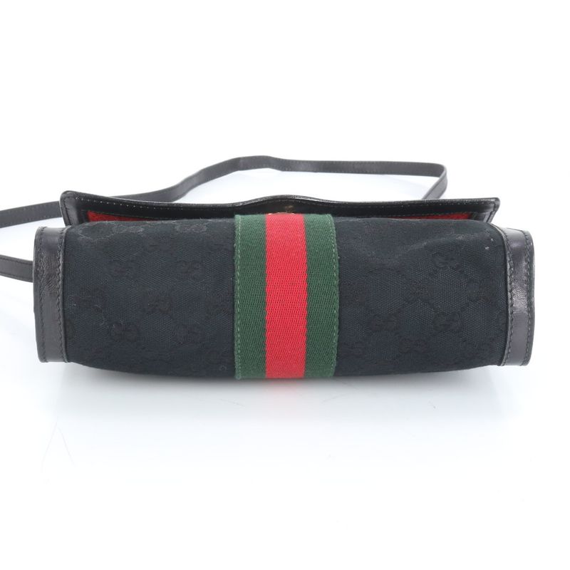 Vintage Old Gucci GG Canvas Sherry Line 37-039 Leather Shoulder Bag Crossbody