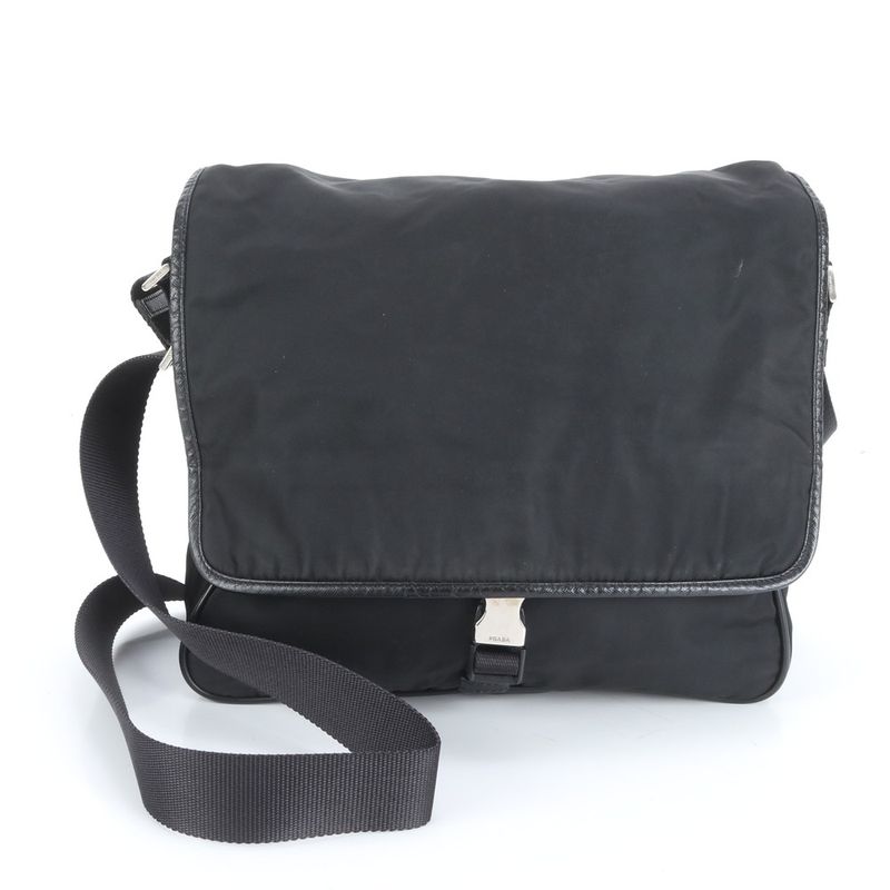 Prada Tessuto Nylon Triangle Logo Leather Shoulder Bag Crossbody Messenger