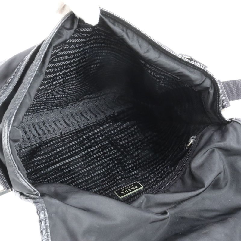 Prada Tessuto Nylon Triangle Logo Leather Shoulder Bag Crossbody Messenger