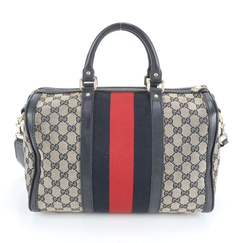 Gucci GG Canvas Leather 2WAY Shoulder Bag Mini Boston Crossbody 247205 Hand