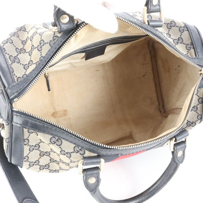 Gucci GG Canvas Leather 2WAY Shoulder Bag Mini Boston Crossbody 247205 Hand