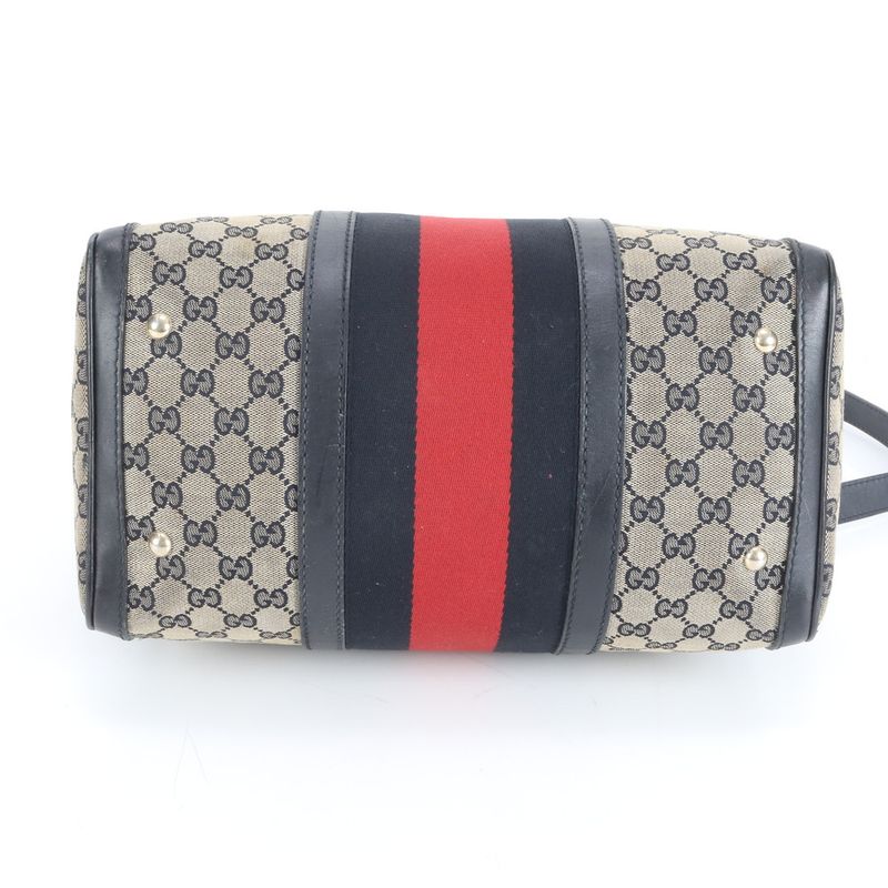 Gucci GG Canvas Leather 2WAY Shoulder Bag Mini Boston Crossbody 247205 Hand