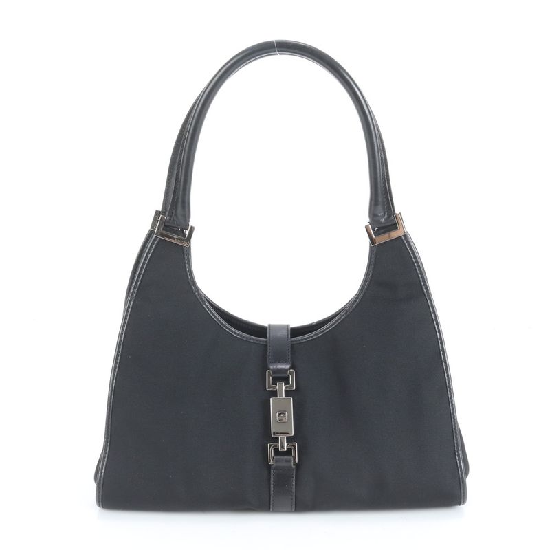 Gucci Jackie Leather Tote Bag Shoulder 002 1067 Black Silver Hardware Women's