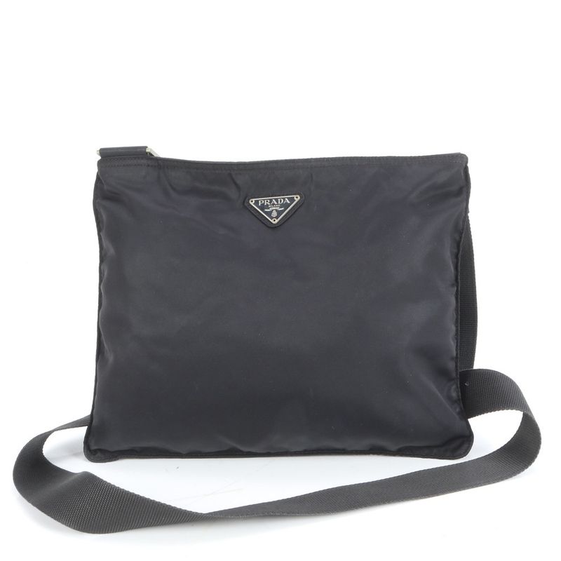 Prada Tessuto Nylon Triangle Logo Leather Shoulder Bag Crossbody Messenger