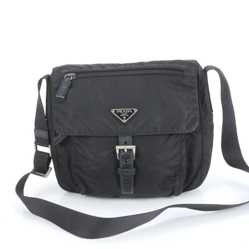 Prada Tessuto Nylon Triangle Logo Leather Shoulder Bag Crossbody Messenger
