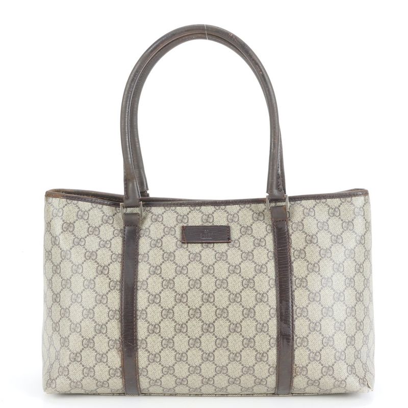 Gucci GG Supreme 114595 Leather Tote Bag Shoulder Beige Brown A4 Ladies EUE