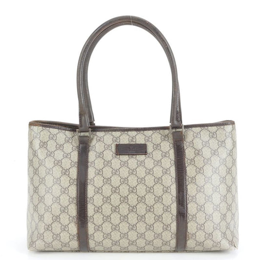 Gucci GG Supreme 114595 Leather Tote Bag Shoulder Beige Brown A4 Ladies EUE