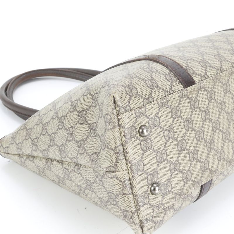 Gucci GG Supreme 114595 Leather Tote Bag Shoulder Beige Brown A4 Ladies EUE