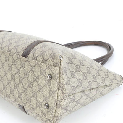 Gucci GG Supreme 114595 Leather Tote Bag Shoulder Beige Brown A4 Ladies EUE