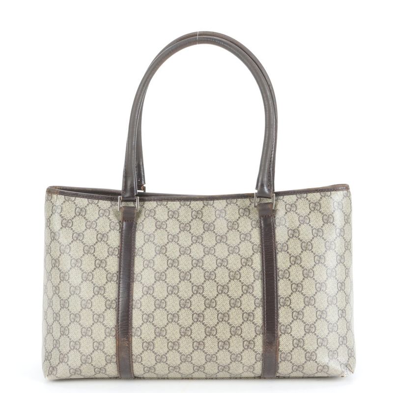 Gucci GG Supreme 114595 Leather Tote Bag Shoulder Beige Brown A4 Ladies EUE