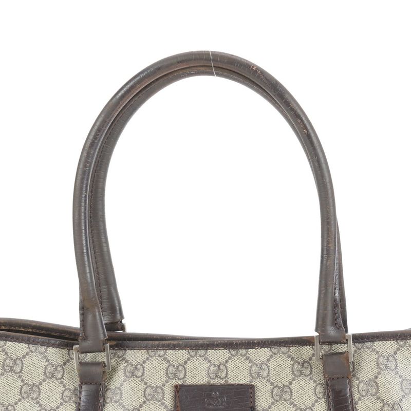 Gucci GG Supreme 114595 Leather Tote Bag Shoulder Beige Brown A4 Ladies EUE