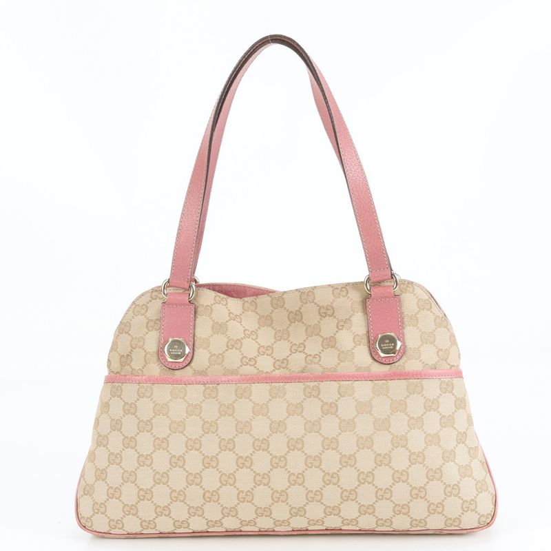 Gucci GG Canvas 163288 Leather Tote Bag Shoulder Beige Gold Hardware Women's