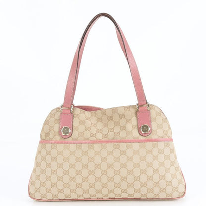 Gucci GG Canvas 163288 Leather Tote Bag Shoulder Beige Gold Hardware Women's