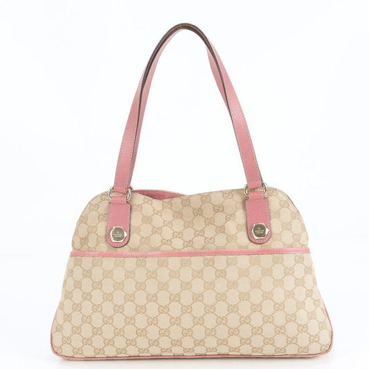 Gucci GG Canvas 163288 Leather Tote Bag Shoulder Beige Gold Hardware Women's