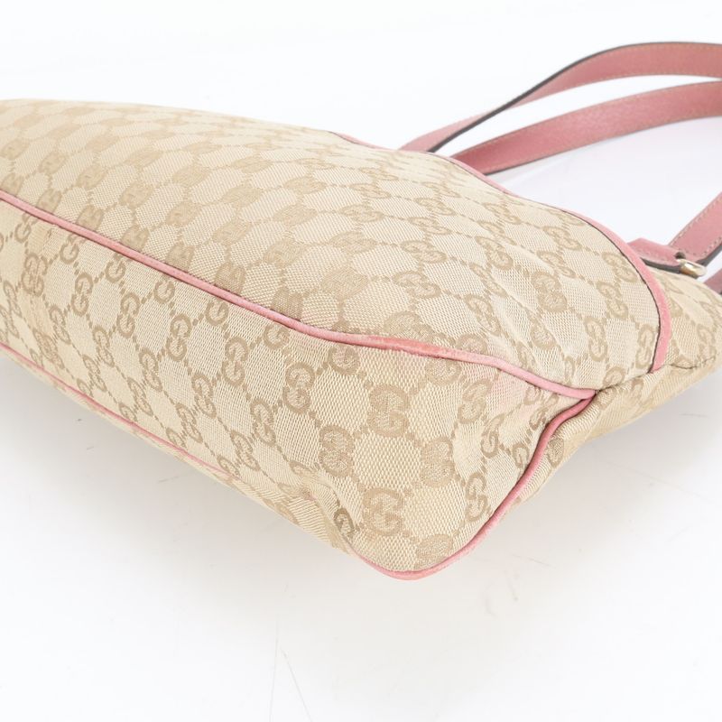 Gucci GG Canvas 163288 Leather Tote Bag Shoulder Beige Gold Hardware Women's