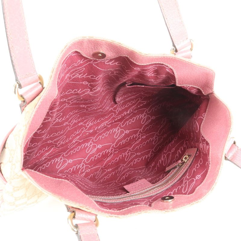 Gucci GG Canvas 163288 Leather Tote Bag Shoulder Beige Gold Hardware Women's