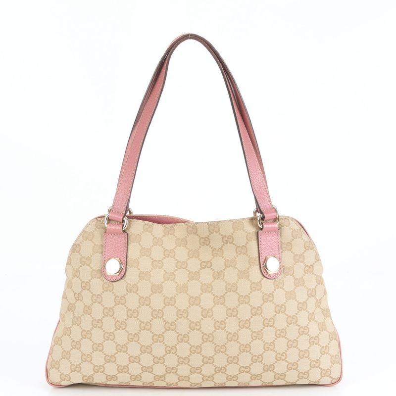 Gucci GG Canvas 163288 Leather Tote Bag Shoulder Beige Gold Hardware Women's