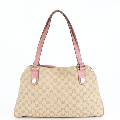 Gucci GG Canvas 163288 Leather Tote Bag Shoulder Beige Gold Hardware Women's