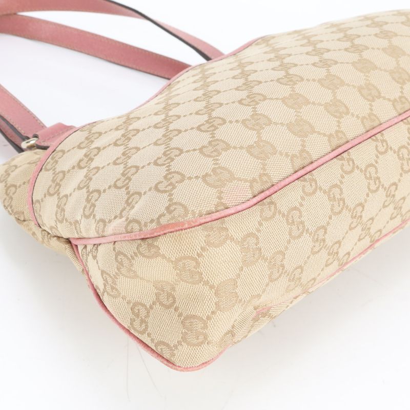 Gucci GG Canvas 163288 Leather Tote Bag Shoulder Beige Gold Hardware Women's