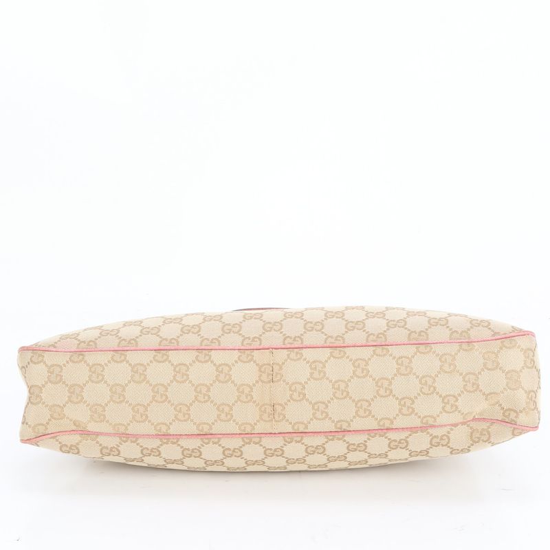 Gucci GG Canvas 163288 Leather Tote Bag Shoulder Beige Gold Hardware Women's