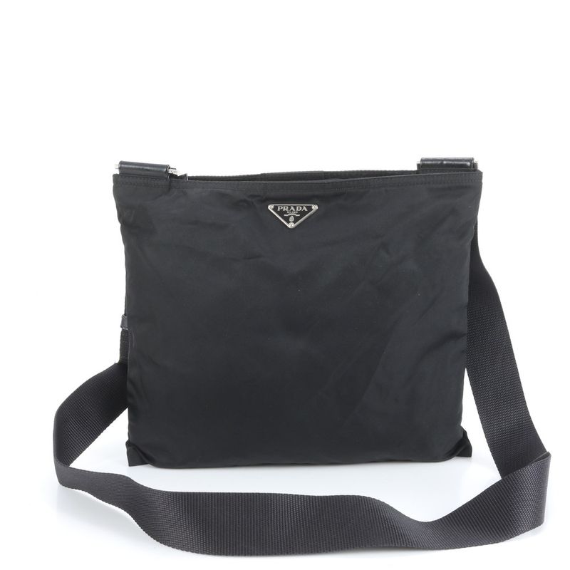 Prada Tessuto Nylon Triangle Logo Leather Shoulder Bag Crossbody Messenger