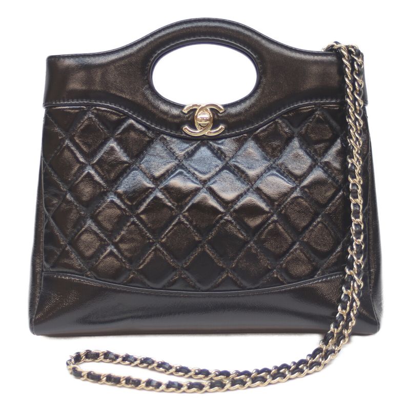 Chanel As4133 Chanel 31 Black Shiny Lamb Ghardware Mini Shopping Small