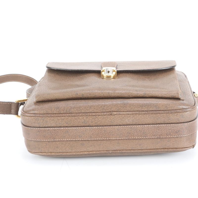 Vintage Old Gucci Leather Shoulder Bag Crossbody Brown Gold Hardware Women's