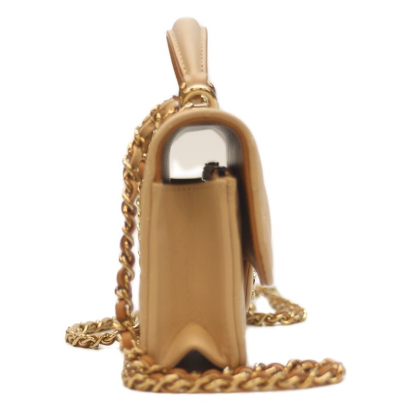 Chanel 22ss Ap3226 Bicolor Beige Lamb Ghardware Top Handle Chain Clutch Shoulder