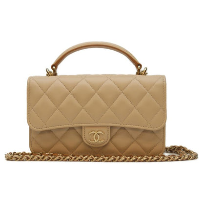 Chanel 22ss Ap3226 Bicolor Beige Lamb Ghardware Top Handle Chain Clutch Shoulder