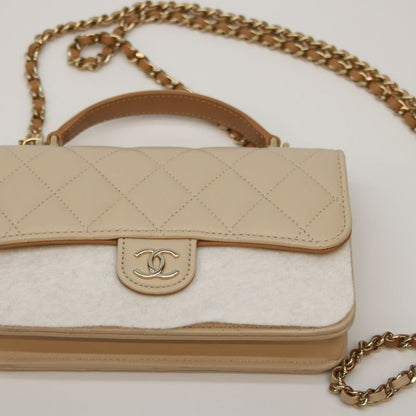 Chanel 22ss Ap3226 Bicolor Beige Lamb Ghardware Top Handle Chain Clutch Shoulder