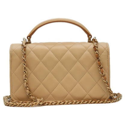 Chanel 22ss Ap3226 Bicolor Beige Lamb Ghardware Top Handle Chain Clutch Shoulder