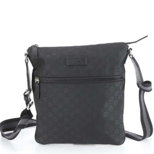 Gucci GG Nylon Leather Shoulder Bag Crossbody Messenger With Control Card