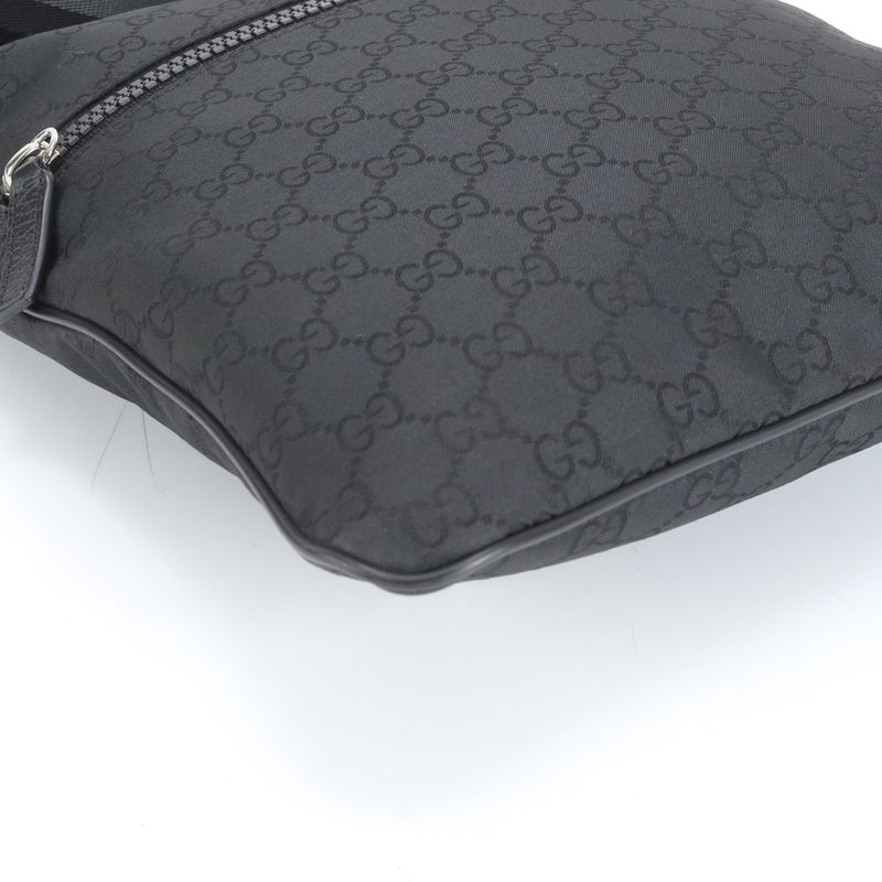 Gucci GG Nylon Leather Shoulder Bag Crossbody Messenger With Control Card