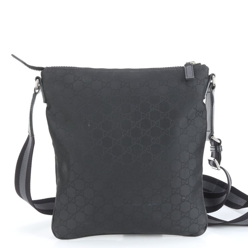 Gucci GG Nylon Leather Shoulder Bag Crossbody Messenger With Control Card