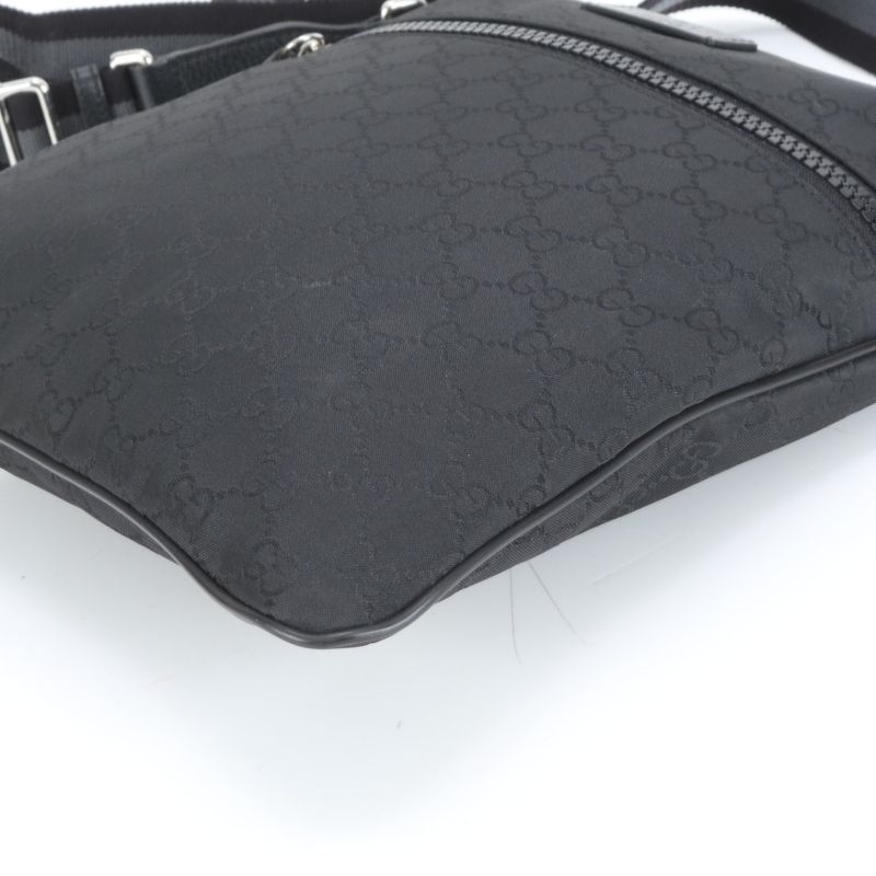 Gucci GG Nylon Leather Shoulder Bag Crossbody Messenger With Control Card